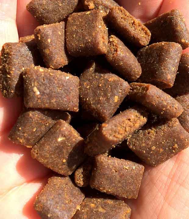 Platinum Hundefutter: flache, eher quadratische Bröckchen Platinum Hundefutter: flache, eher quadratische Bröckchen