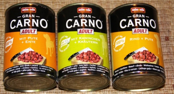 Bild 1: animonda Gran Carno mit Pute + Ente, animonda Gran Carno mit Kaninchen + Kräutern und animonda Gran Carno mit Rind + Pute 