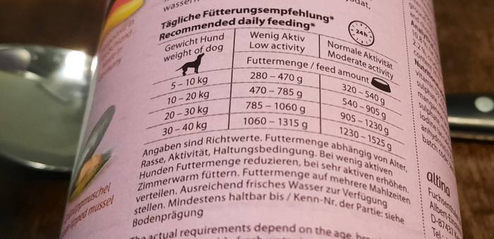 Fütterungsempfehlung von GranataPet Liebling`s Mahlzeit Wild & Angus Rind